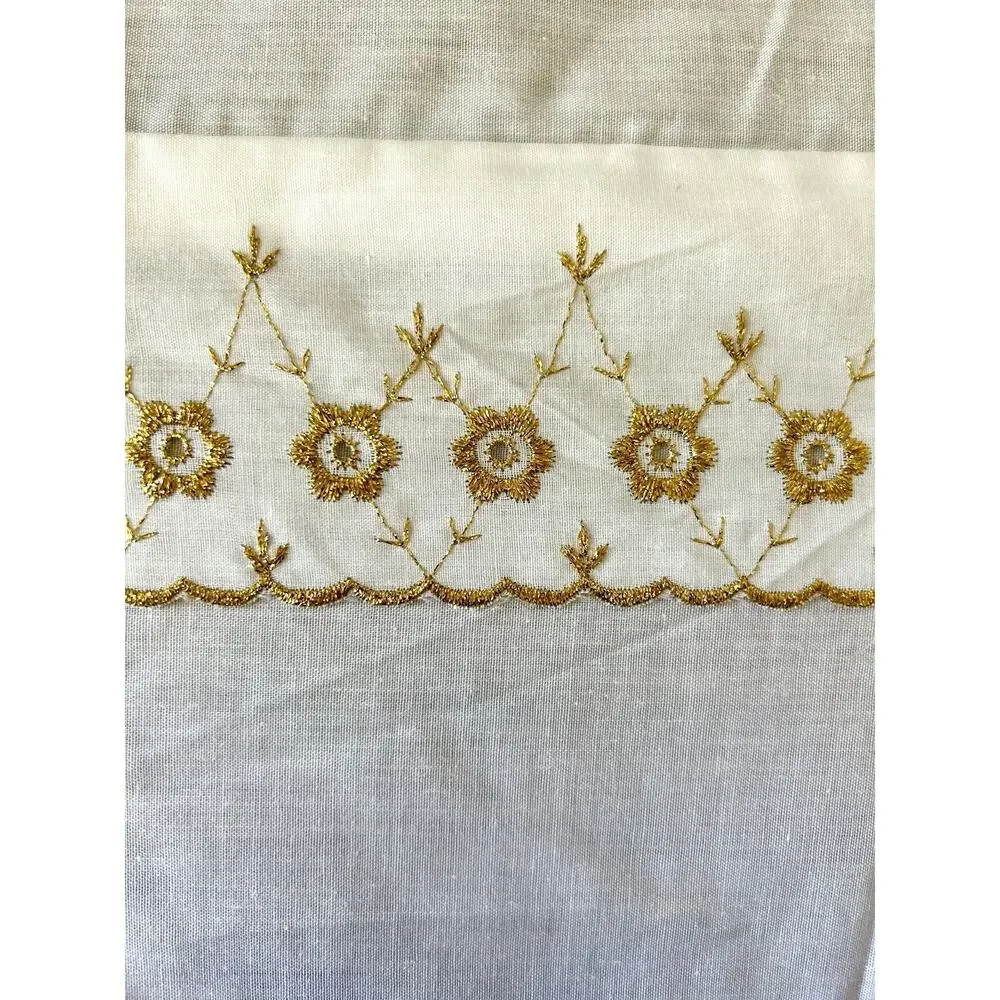 Antique Cotton Bed & Pillow Cover Gold Lace Embroidered 78 X 86 Bed Sheet Duvet